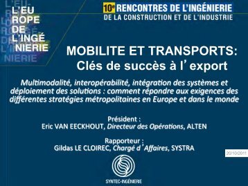 MOBILITE ET TRANSPORTS: ClÃ©s de succÃ¨s Ã  l ... - Syntec ingenierie