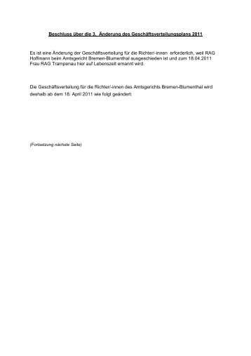 3. Ãnderung GVT Richter-/innen 2011 - Amtsgericht Blumenthal