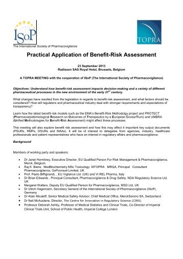 Practical Application of Benefit-Risk Assessment - TOPRA