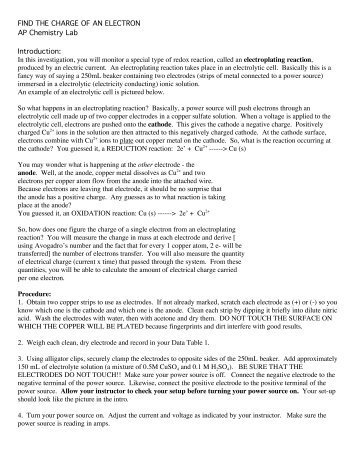 FIND THE CHARGE OF AN ELECTRON AP Chemistry Lab ...