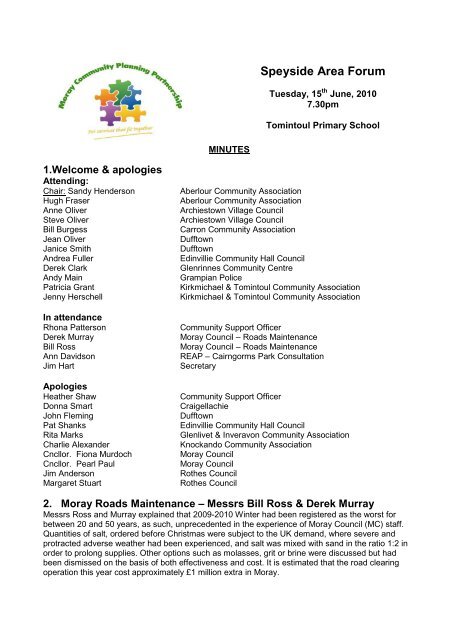 Speyside Area Forum Moray Community Planning Partnership