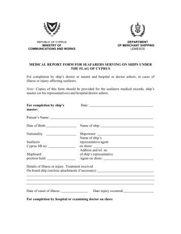 MEDICAL REPORT FORM FOR SEAFARERS SERVING ON SHIPS ...