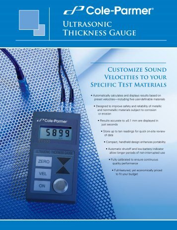 Ultrasonic Thickness Gauge Brochure(358KB) - Cole-Parmer