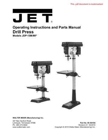 Operating Instructions And Parts Manual Drill Press - JET Tools