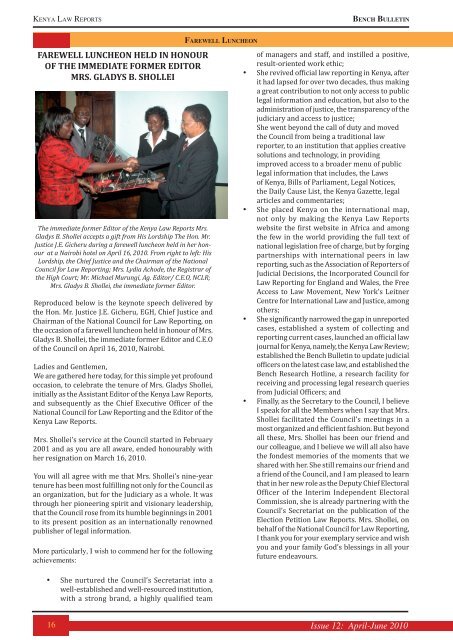 Bench Bulletin - Issue 12 - Kenya Law Reports