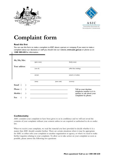 Complaint form - PPB Advisory