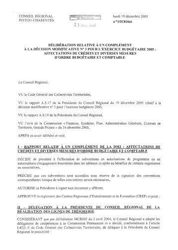 Lire la dÃ©libÃ©ration - RÃ©gion Poitou-Charentes