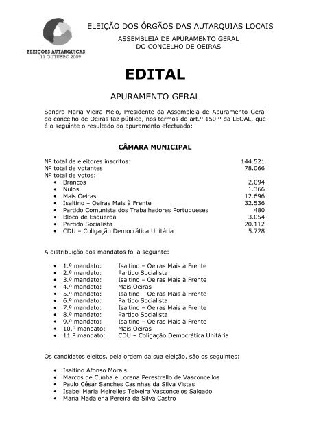 EDITAL - Câmara Municipal de Oeiras