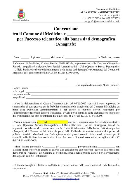 Schema convenzione accesso banca dati - Comune di Medicina