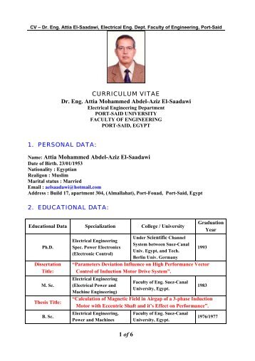 CURRICULUM VITAE Dr. Eng. Attia Mohammed Abdel-Aziz El ...