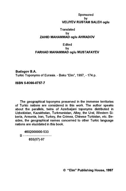 Turkic Toponyms of Eurasia - Home