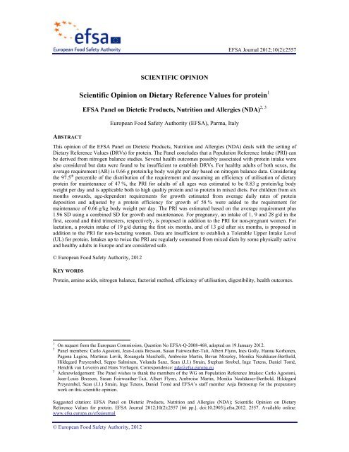 Scientific Opinion On Dietary Reference Values For Protein Efsa