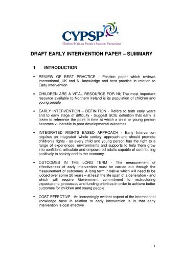 DRAFT EARLY INTERVENTION PAPER â SUMMARY - CYPSP