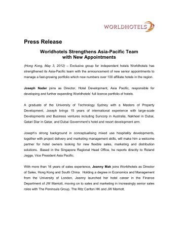 Press Release - Worldhotels