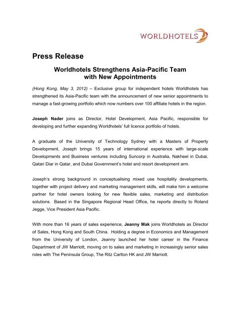 Press Release - Worldhotels