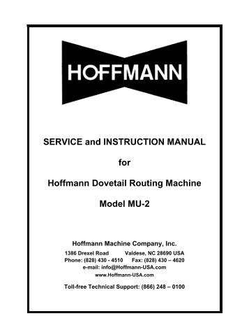 Operators Manual - Hoffmann Machine Company