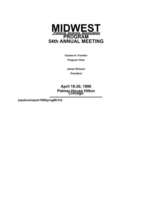 1996 Conference Program - Midwest Political Science Association