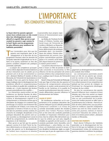 L'importance des conduites parentales - Centre d'excellence pour le ...