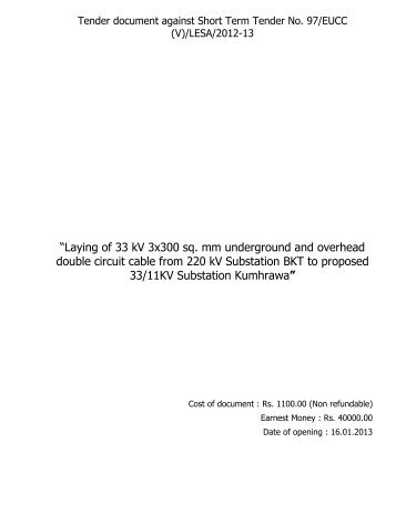 Laying of 33 kV 3x300 sq. mm underground and overhead ... - MVVNL