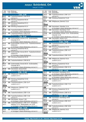 Fahrplan Schönfeld - Großrinderfeld