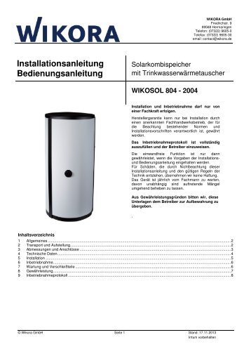 Hygienespeicher Wikosol mit 2 WT - Wikora GmbH