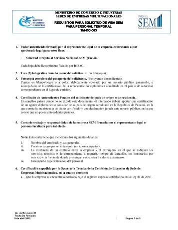 Requisitos para Solicitud de Visa Temporal SEM - sedes de ...