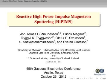 Reactive High Power Impulse Magnetron Sputtering (HiPIMS)