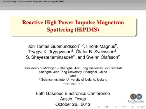 Reactive High Power Impulse Magnetron Sputtering (HiPIMS)