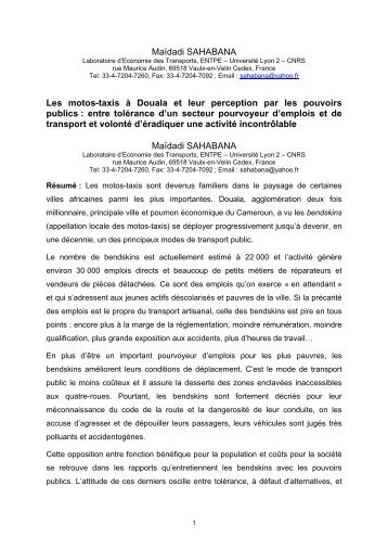 MaÃ¯dadi SAHABANA Les motos-taxis Ã  Douala et leur ... - Euromedina