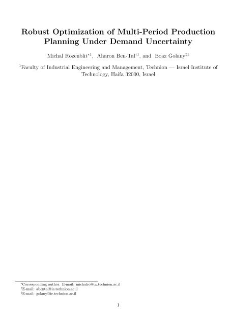 Robust Optimization of Multi-Period Production Planning Under ...