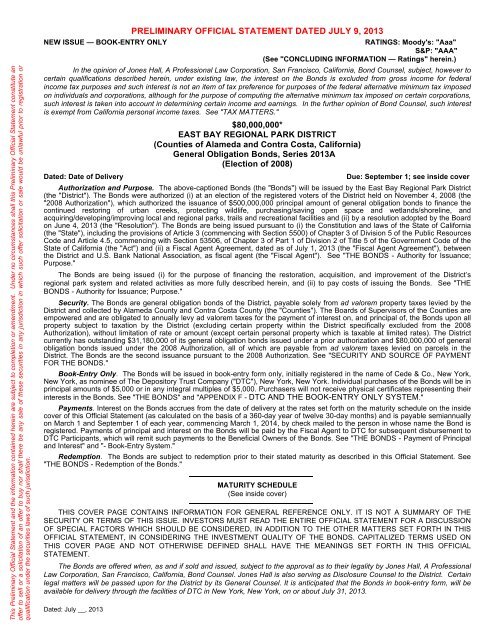 Preliminary Official Statement Dated July 9, 2013 - I-Deal Prospectus