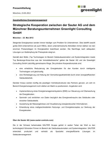 Strategische Kooperation zwischen der Sauter AG und dem ...