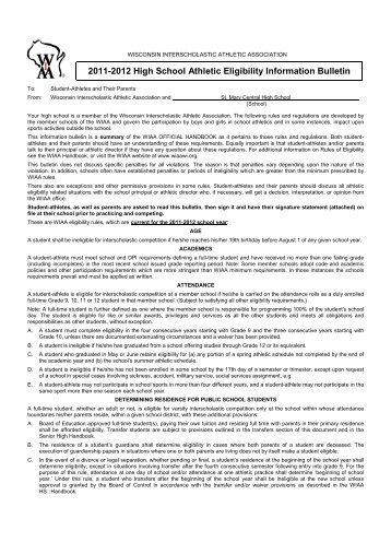 WIAA High School Athletic Eligibility Document - TCCES