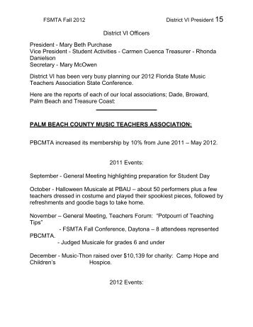 District 6 President - Florida State Music Teachers Association