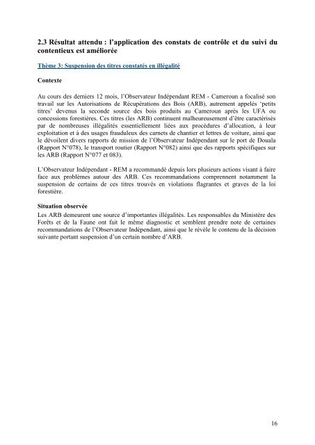 Rapport trimestriel NÂ°14 REM OI-FLEG Cameroun