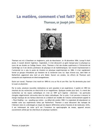 Joseph John Thomson - FacultÃ© des sciences et de gÃ©nie