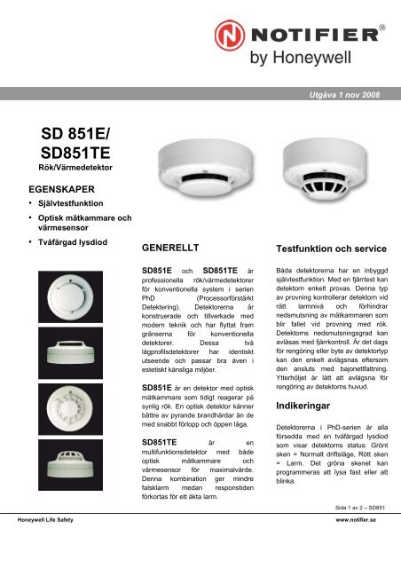 SD 851E/ SD851TE - Notifier