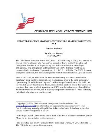 CHILD STATUS PROTECTION ACT - American Immigration Council