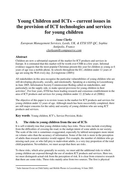 Young Children and ICTs â current issues in the provision of ICT ...