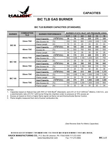 BIC TLB GAS BURNER - Hauck Manufacturing