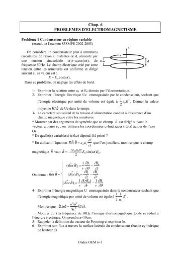 PROBLEMES D'ELECTROMANETISME