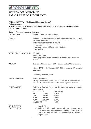 scheda commerciale ramo i premio ricorrente - Popolare vita