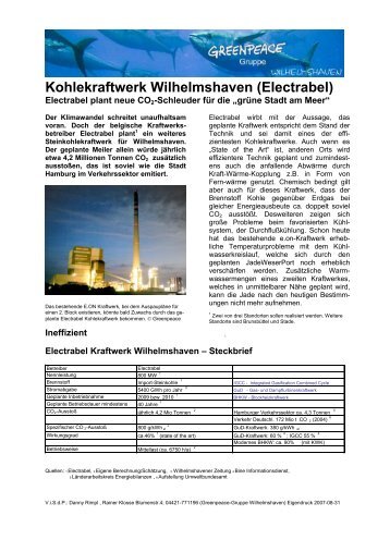 Kohlekraftwerk Wilhelmshaven (Electrabel) - Greenpeace Gruppen ...