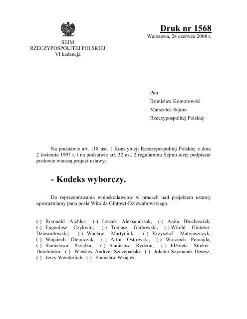 Druk nr 1568 - Kodeks wyborczy.