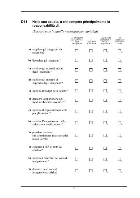 Questionario scuola - Invalsi