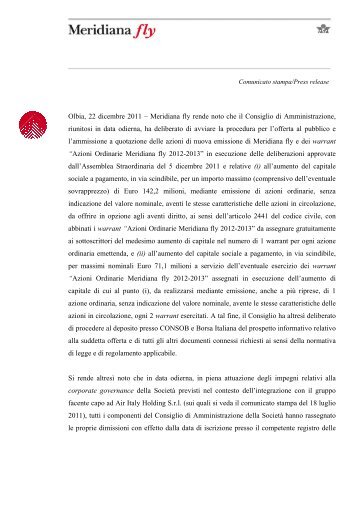 Comunicato Stampa - Meridiana