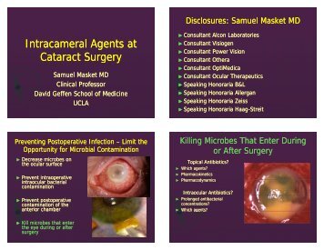 Intracameral Agents at Cata act S ge Cataract Surgery