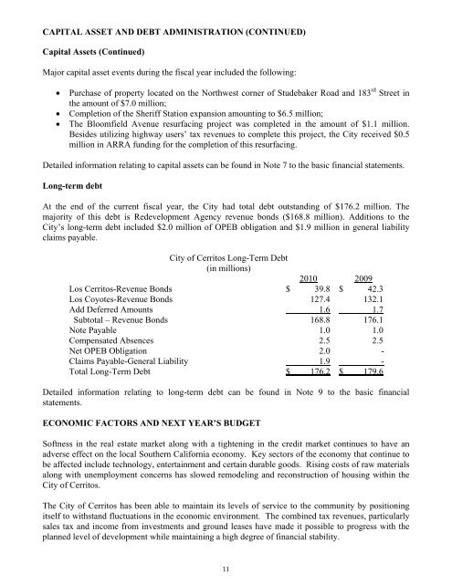 Comprehensive Annual Financial Report - City of Cerritos