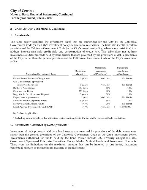 Comprehensive Annual Financial Report - City of Cerritos