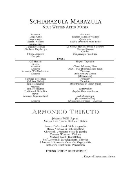 SCHIARAZULA MARAZULA ARMONICO TRIBUTO
